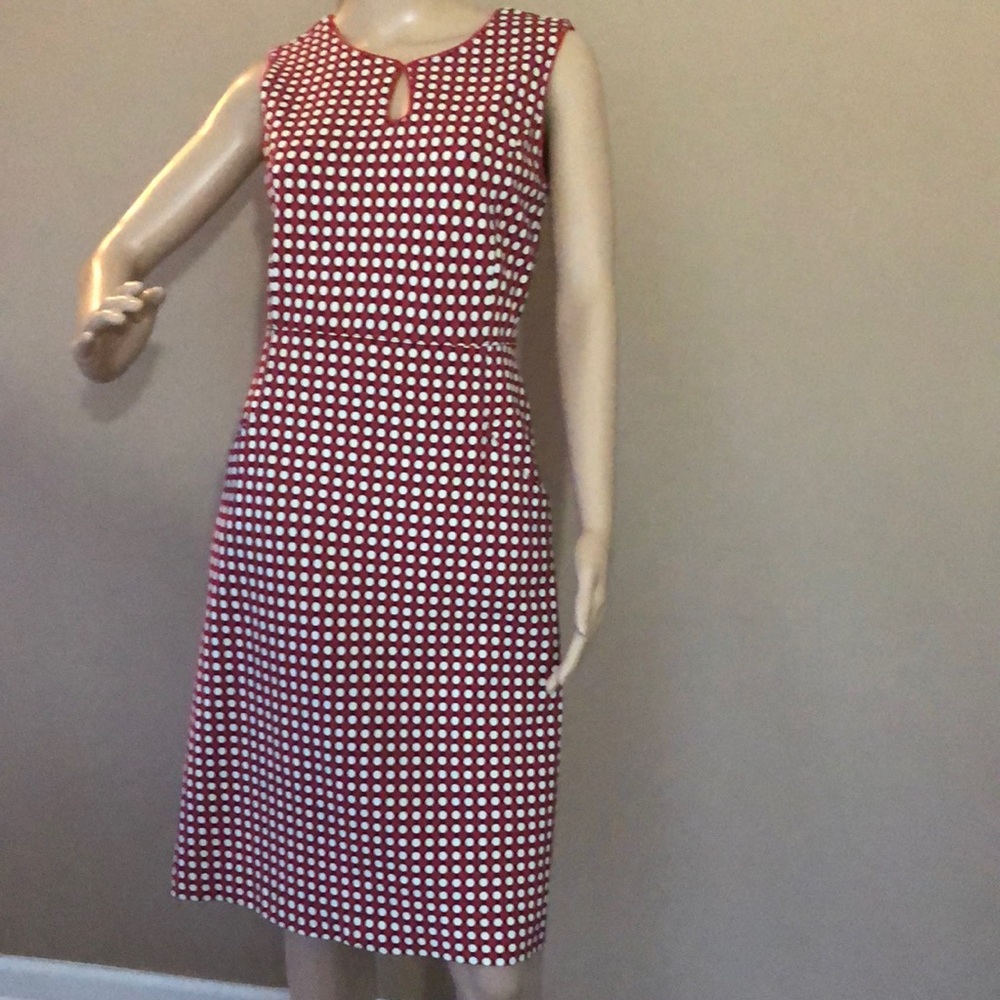 Lands End crimson & cream dotted sheath dress